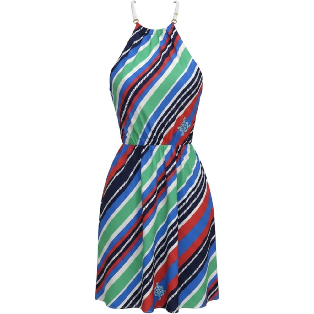 Lilly Pulitzer Bold Resort Wear Nautical Silk Stripe Halter Dress Playful Size S